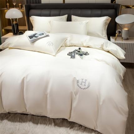 91家纺网 家纺一手货源 找家纺 N先生 2024新款60长绒棉巴洛克系列四件套 象牙白