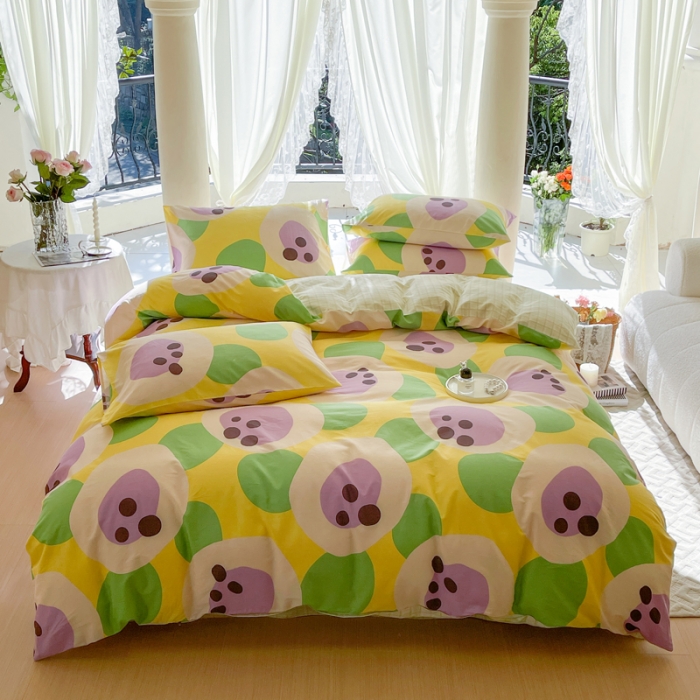 91家纺网 家纺一手货源 找家纺 星巴k家纺2023新款全棉13372花卉印花简约卡通款多规格四件套昙雅