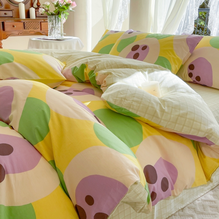 91家纺网 家纺一手货源 找家纺 星巴k家纺2023新款全棉13372花卉印花简约卡通款多规格四件套昙雅