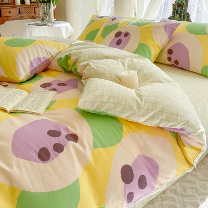 91家纺网 家纺一手货源 找家纺 星巴k家纺2023新款全棉13372花卉印花简约卡通款多规格四件套昙雅