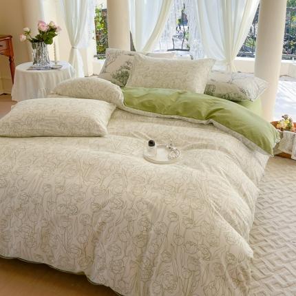 91家纺网 家纺一手货源 找家纺 星巴k家纺2023新款全棉13372花卉印花简约卡通款多规格四件套晚风