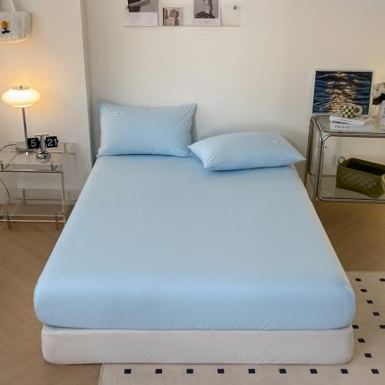 91家纺网 家纺一手货源 找家纺 蓝邻 2024新款全棉全棉色织水洗棉床笠 粉末蓝