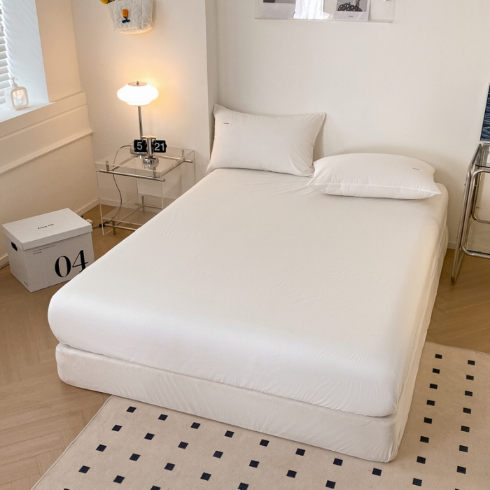 91家纺网 家纺一手货源 找家纺 蓝邻 2024新款全棉全棉色织水洗棉床笠 贵族白