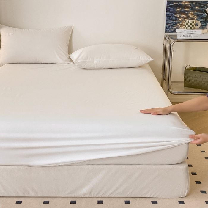 91家纺网 家纺一手货源 找家纺 蓝邻 2024新款全棉全棉色织水洗棉床笠 贵族白