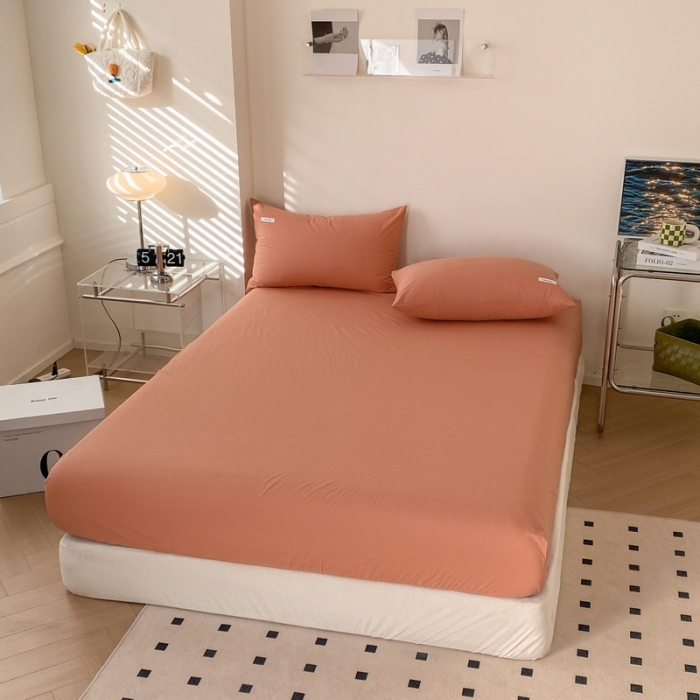 91家纺网 家纺一手货源 找家纺 蓝邻 2024新款全棉全棉色织水洗棉床笠 焦糖色