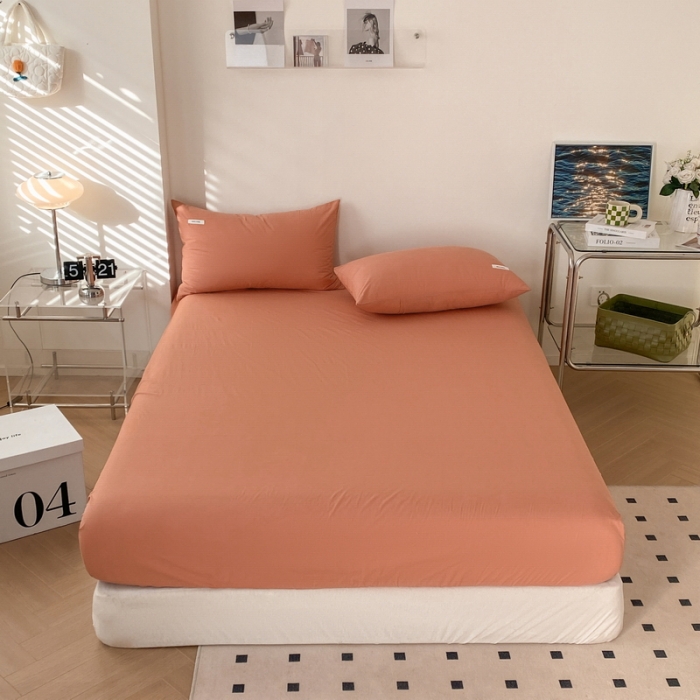 91家纺网 家纺一手货源 找家纺 蓝邻 2024新款全棉全棉色织水洗棉床笠 焦糖色