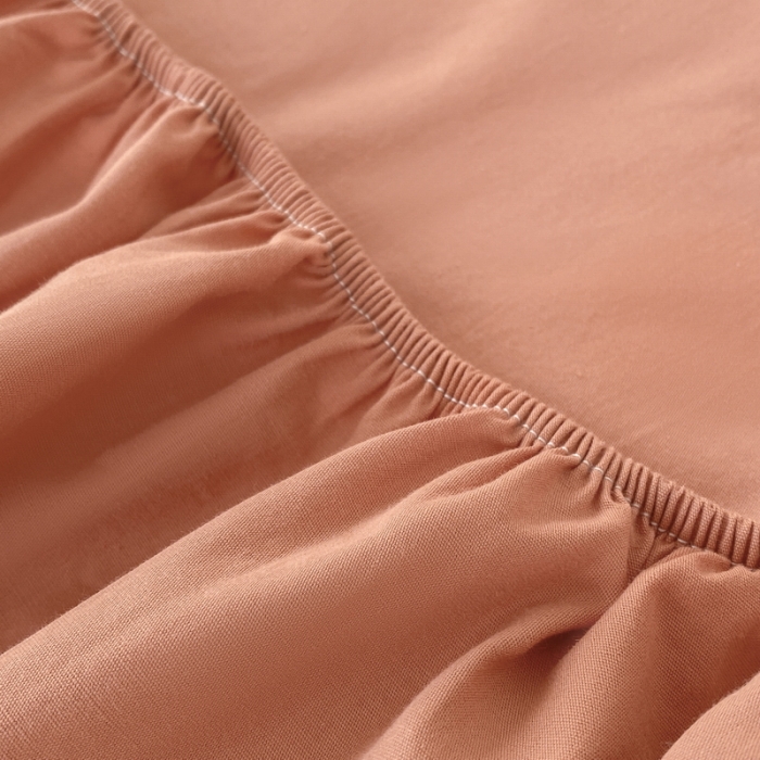 91家纺网 家纺一手货源 找家纺 蓝邻 2024新款全棉全棉色织水洗棉床笠 焦糖色