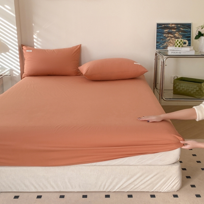 91家纺网 家纺一手货源 找家纺 蓝邻 2024新款全棉全棉色织水洗棉床笠 焦糖色