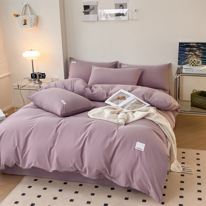 91家纺网 家纺一手货源 找家纺 蓝邻 2024新款全棉全棉色织水洗棉单被套 千黛紫