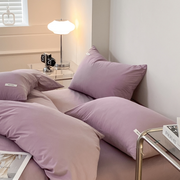 91家纺网 家纺一手货源 找家纺 蓝邻 2024新款全棉全棉色织水洗棉单被套 千黛紫