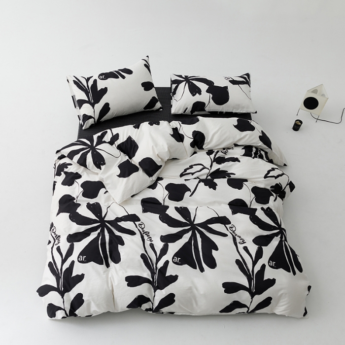 91家纺网 家纺一手货源 找家纺 雅居纺 2023新款13070黑白系全棉四件套 月夜桂花