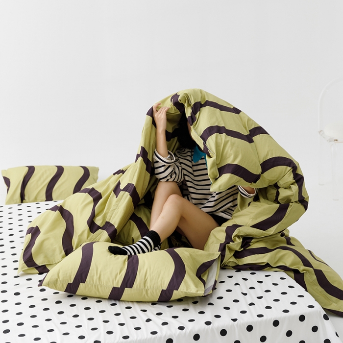 91家纺网 家纺一手货源 找家纺 雅居纺 2023新款13070黑白系全棉四件套 梵音-绿