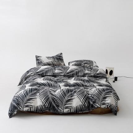 雅居纺 2023新款13070黑白系全棉四件套 青叶