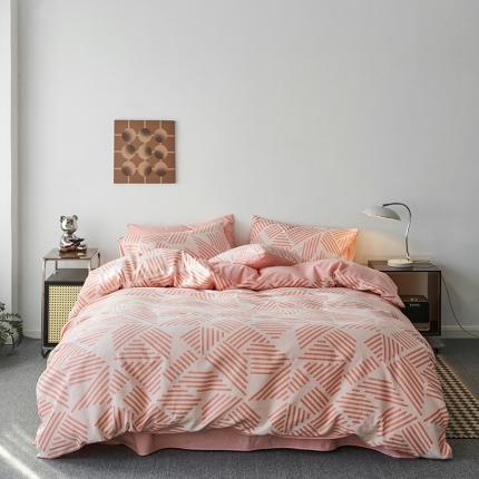 雅居纺 2023新款全棉三层纱提花四件套 简格-粉