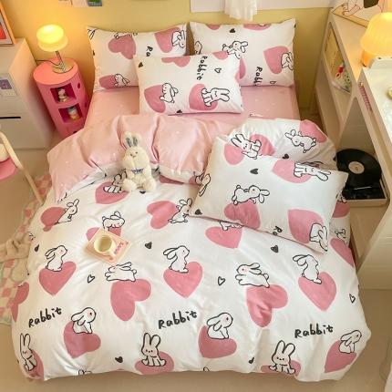 雅居纺 2023新款全棉13070小清新四件套 爱心小兔
