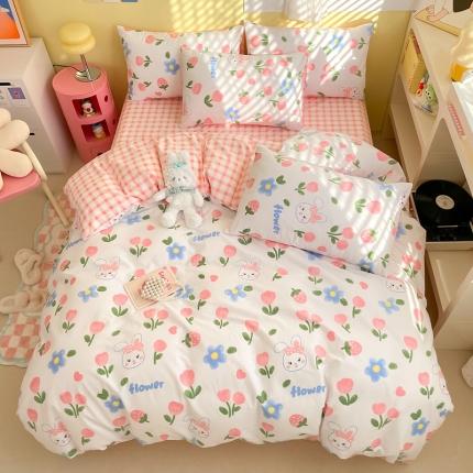 雅居纺 2023新款全棉13070小清新四件套 草莓兔