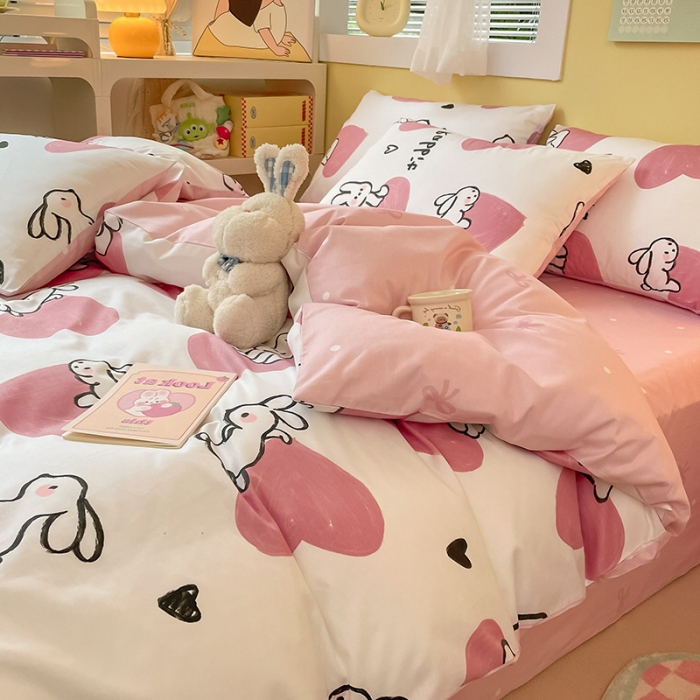 91家纺网 家纺一手货源 找家纺 雅居纺 2023新款全棉13070小清新四件套 爱心小兔