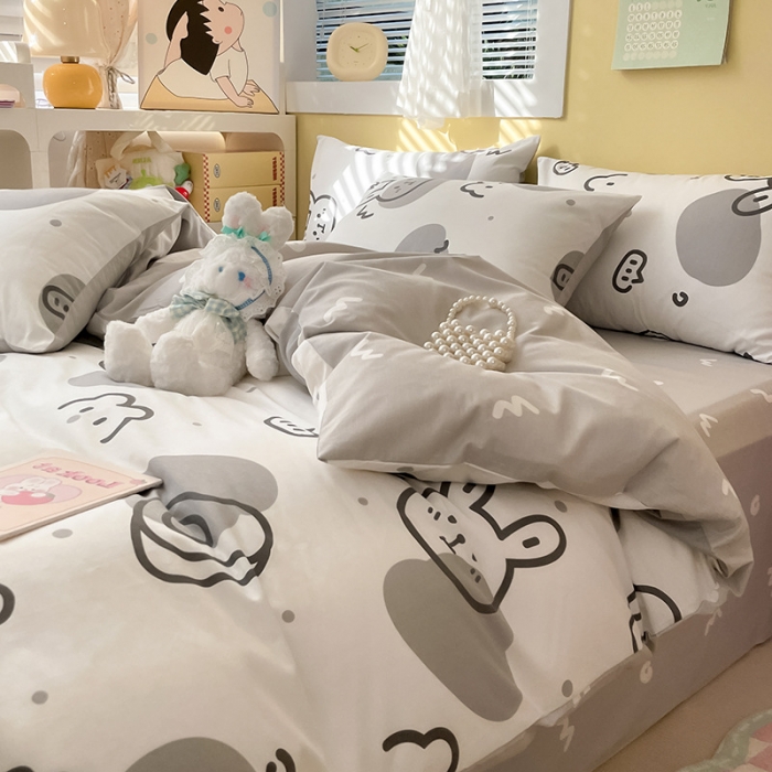 91家纺网 家纺一手货源 找家纺 雅居纺 2023新款全棉13070小清新四件套 潮流兔