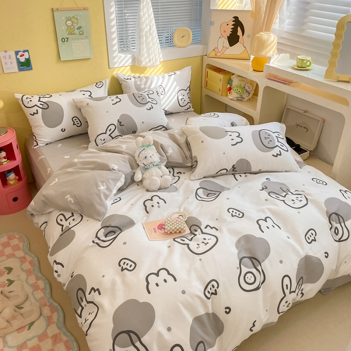 91家纺网 家纺一手货源 找家纺 雅居纺 2023新款全棉13070小清新四件套 潮流兔