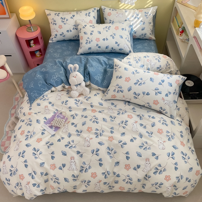 91家纺网 家纺一手货源 找家纺 雅居纺 2023新款全棉13070小清新四件套 兰兰兔