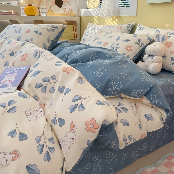 91家纺网 家纺一手货源 找家纺 雅居纺 2023新款全棉13070小清新四件套 兰兰兔