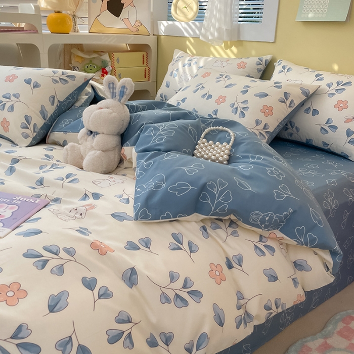 91家纺网 家纺一手货源 找家纺 雅居纺 2023新款全棉13070小清新四件套 兰兰兔