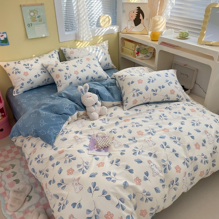 91家纺网 家纺一手货源 找家纺 雅居纺 2023新款全棉13070小清新四件套 兰兰兔