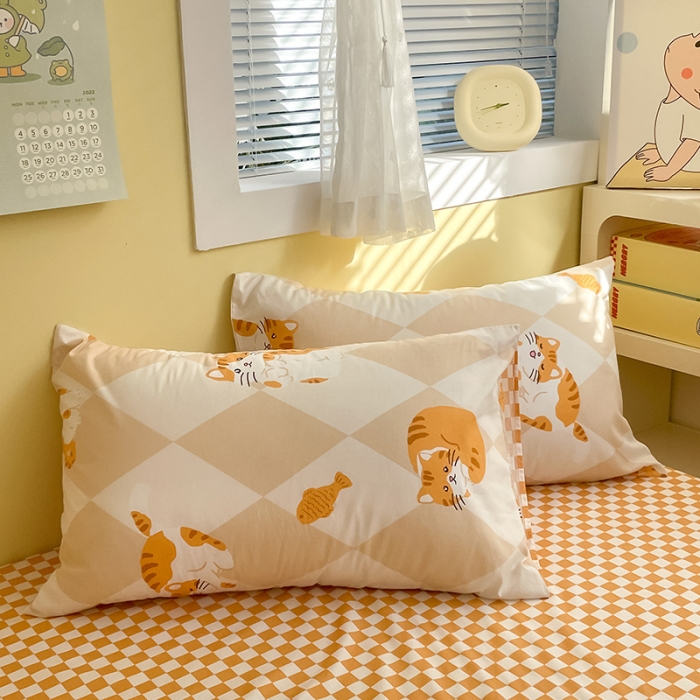 91家纺网 家纺一手货源 找家纺 雅居纺 2023新款全棉13070小清新四件套 菱格猫