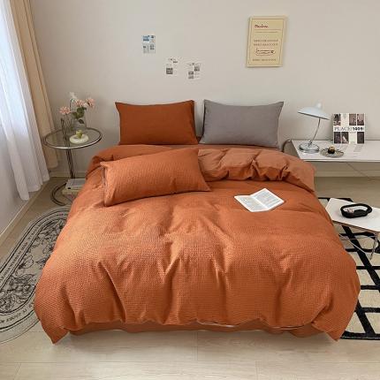 雅居纺 2023新款全棉华夫格四件套 华夫格焦糖