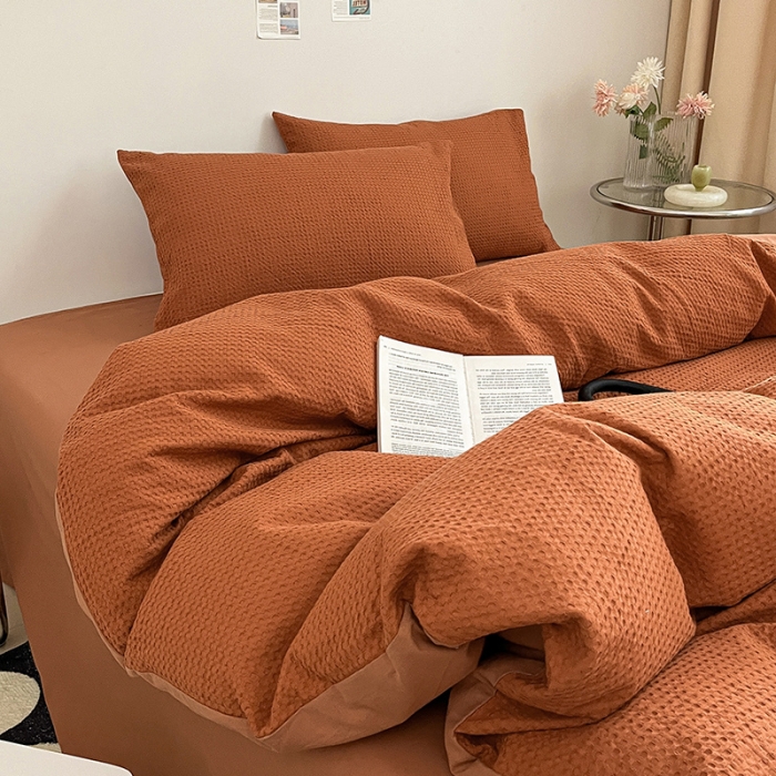 91家纺网 家纺一手货源 找家纺 雅居纺 2023新款全棉华夫格四件套 华夫格焦糖