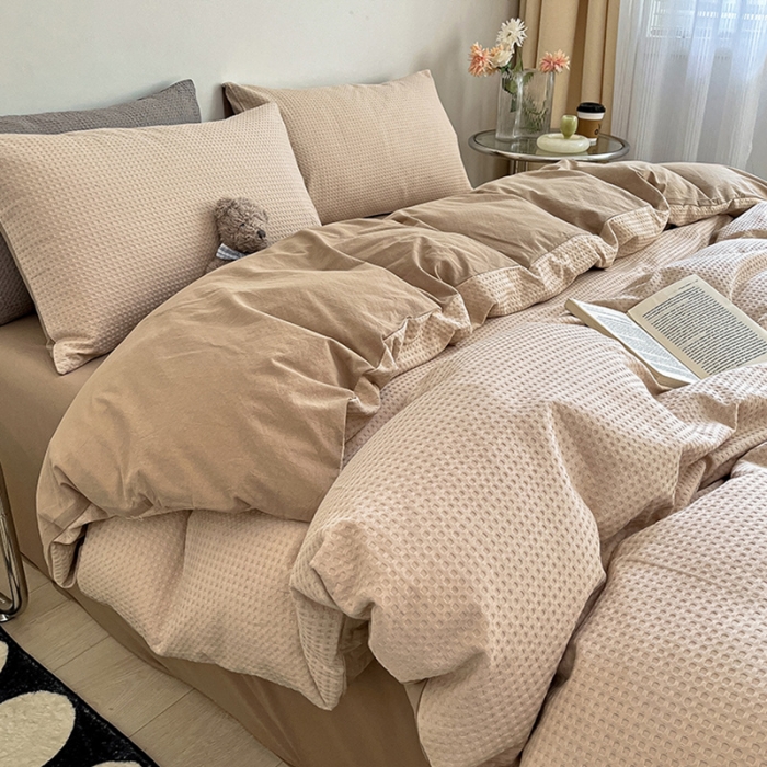 91家纺网 家纺一手货源 找家纺 雅居纺 2023新款全棉华夫格四件套 华夫格米驼