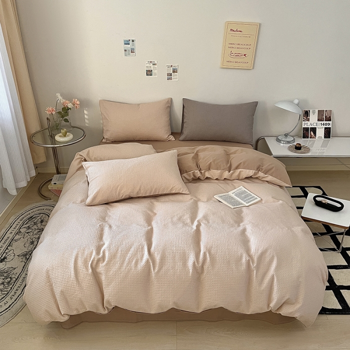 91家纺网 家纺一手货源 找家纺 雅居纺 2023新款全棉华夫格四件套 华夫格米驼