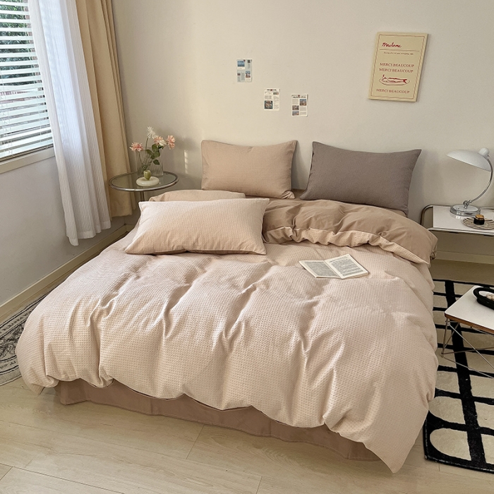 91家纺网 家纺一手货源 找家纺 雅居纺 2023新款全棉华夫格四件套 华夫格米驼