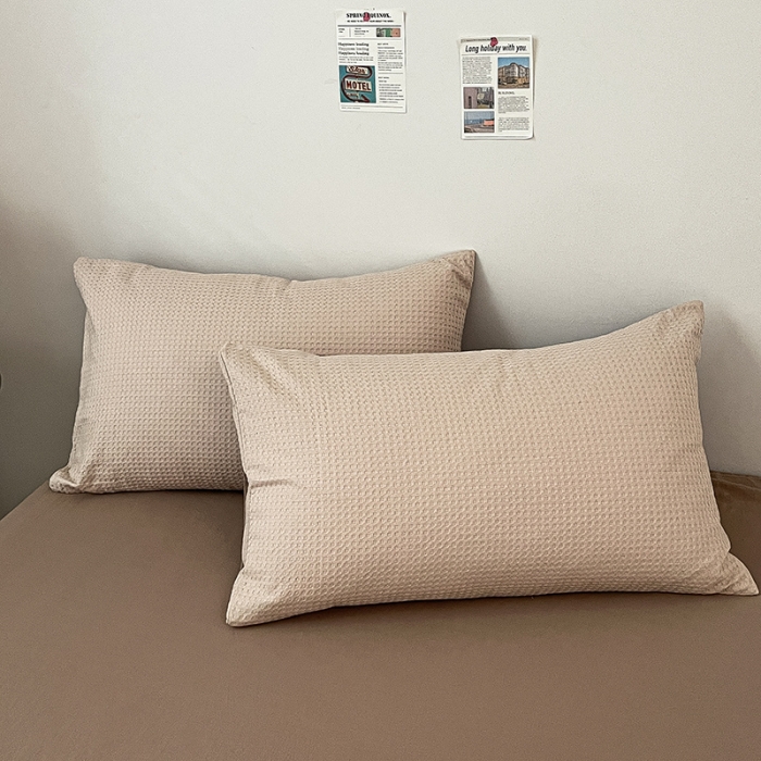 91家纺网 家纺一手货源 找家纺 雅居纺 2023新款全棉华夫格四件套 华夫格米驼