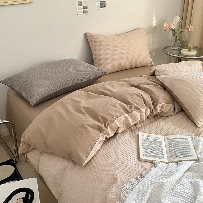 91家纺网 家纺一手货源 找家纺 雅居纺 2023新款全棉华夫格四件套 华夫格米驼