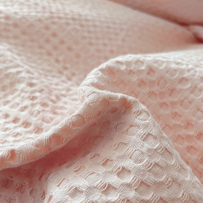 91家纺网 家纺一手货源 找家纺 雅居纺 2023新款全棉华夫格四件套 华夫格柔粉