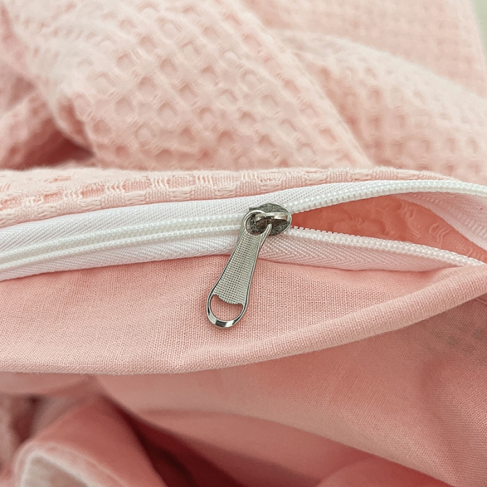 91家纺网 家纺一手货源 找家纺 雅居纺 2023新款全棉华夫格四件套 华夫格柔粉