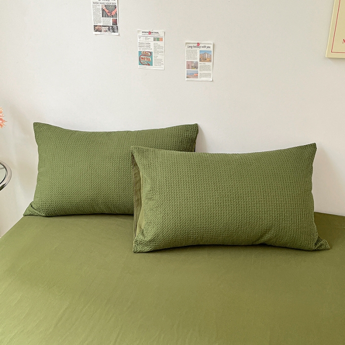 91家纺网 家纺一手货源 找家纺 雅居纺 2023新款全棉华夫格四件套 华夫格深绿