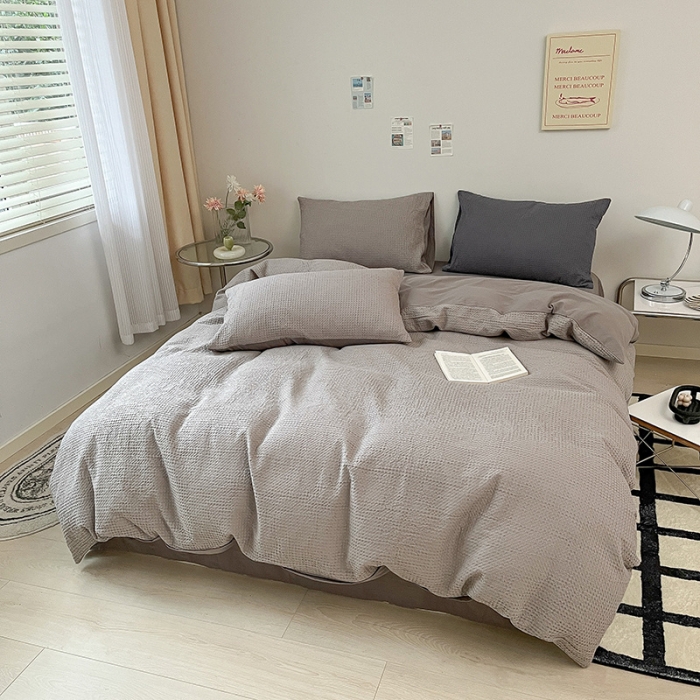 91家纺网 家纺一手货源 找家纺 雅居纺 2023新款全棉华夫格四件套 华夫格月灰