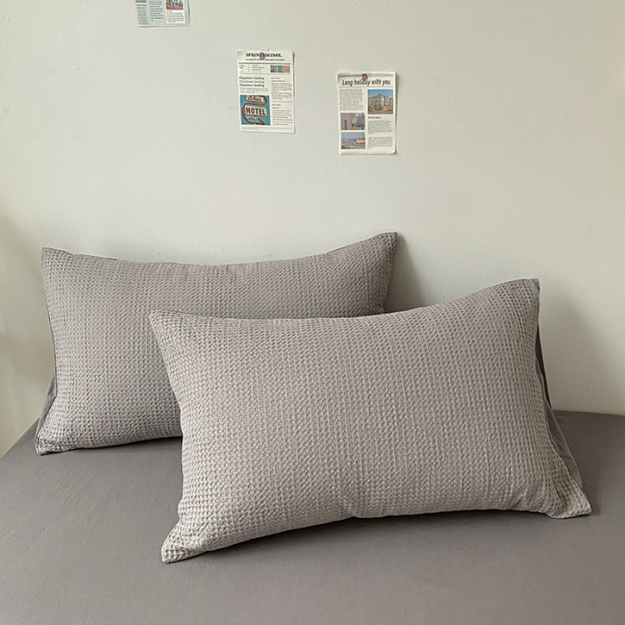 91家纺网 家纺一手货源 找家纺 雅居纺 2023新款全棉华夫格四件套 华夫格月灰