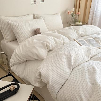 雅居纺 2023新款全棉华夫格单品被套 华夫格奶油白