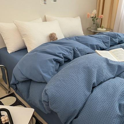 雅居纺 2023新款全棉华夫格单品被套 华夫格雾蓝