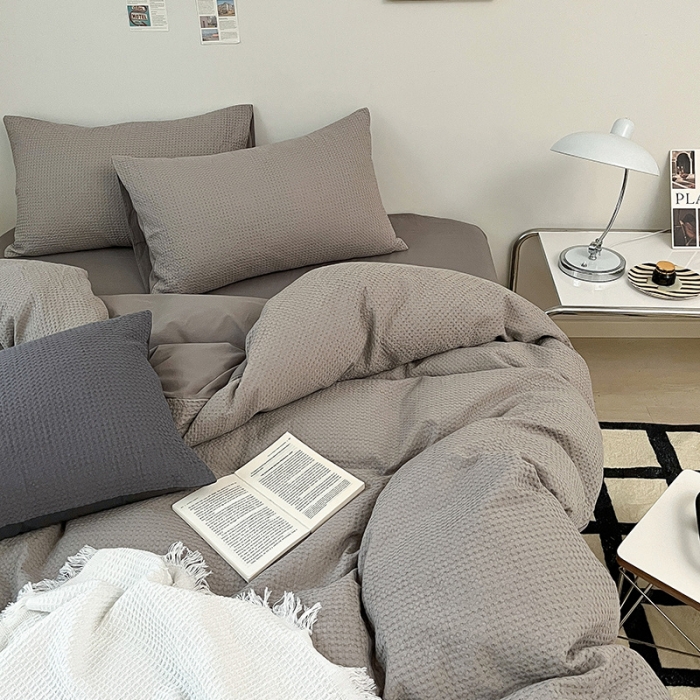 91家纺网 家纺一手货源 找家纺 雅居纺 2023新款全棉华夫格单品被套 华夫格月灰