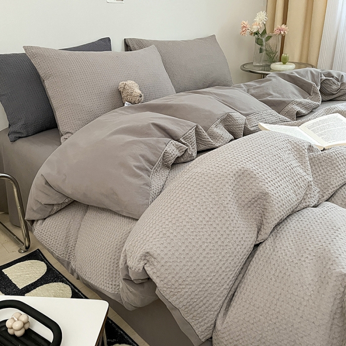 91家纺网 家纺一手货源 找家纺 雅居纺 2023新款全棉华夫格单品被套 华夫格月灰