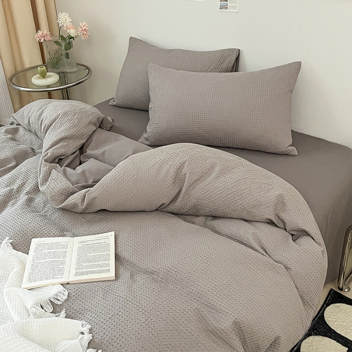 91家纺网 家纺一手货源 找家纺 雅居纺 2023新款全棉华夫格单品被套 华夫格月灰