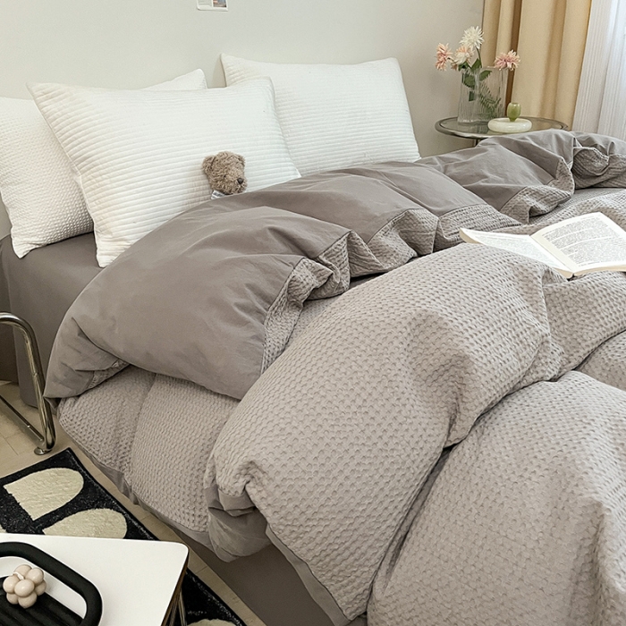 91家纺网 家纺一手货源 找家纺 雅居纺 2023新款全棉华夫格单品被套 华夫格月灰