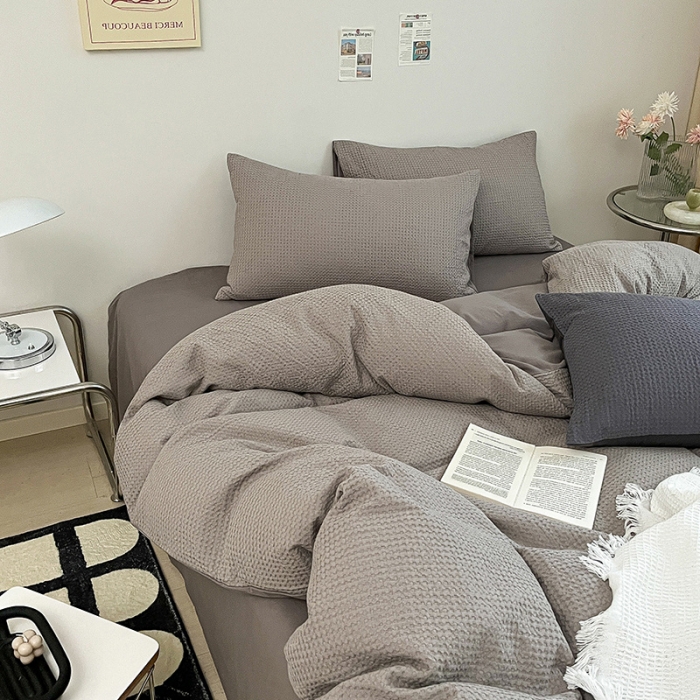 91家纺网 家纺一手货源 找家纺 雅居纺 2023新款全棉华夫格单品被套 华夫格月灰