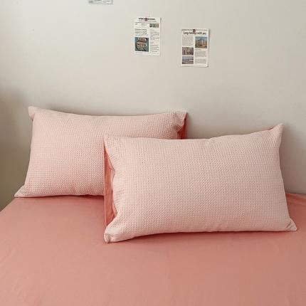 雅居纺 2023新款全棉华夫格单品枕套 华夫格柔粉