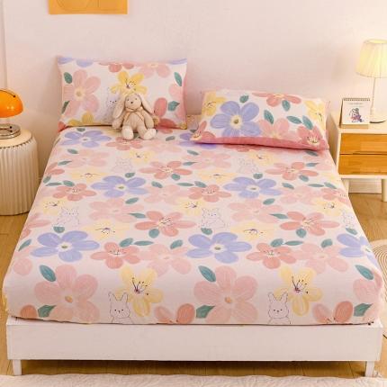 名兮 2023新款全棉印花床笠 花田粉