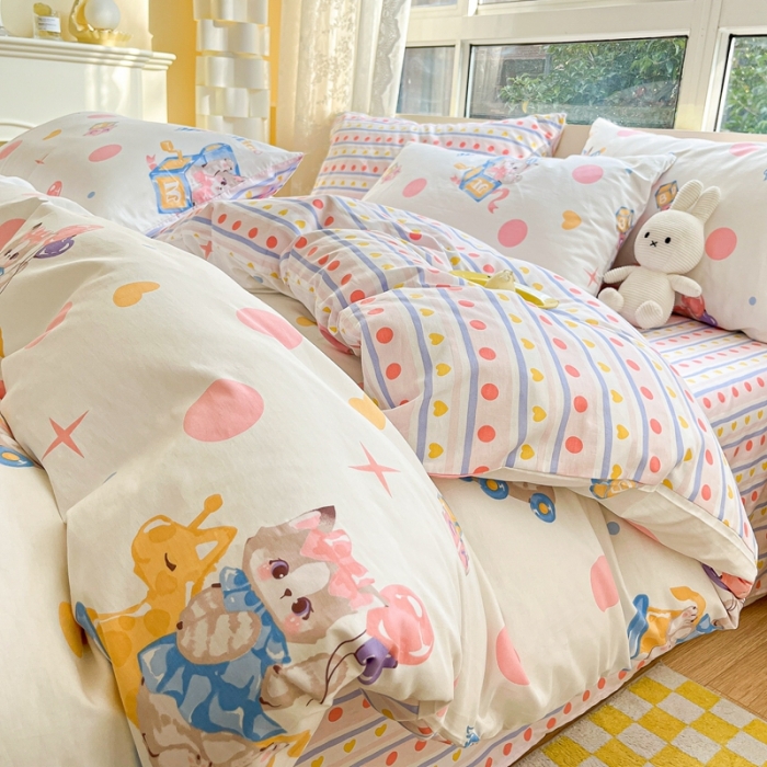 91家纺网 家纺一手货源 找家纺 曼之夏 （上新）2023春夏新款全棉印花四件套 奶喵噗噗